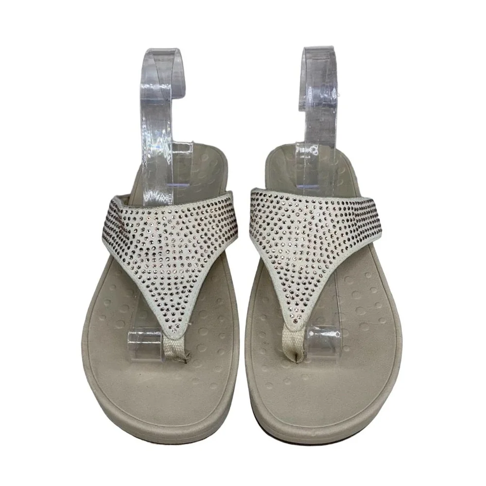 Vionic Beige Sandals with Rhinestone Accents